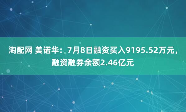 淘配网 美诺华：7月8日融资买入9195.52万元，融资融券余额2.46亿元