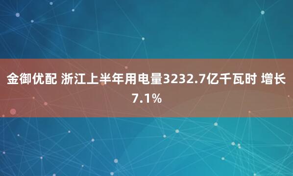 金御优配 浙江上半年用电量3232.7亿千瓦时 增长7.1%